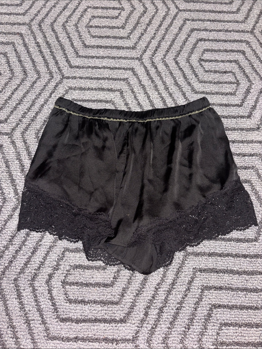 Free People Black Satin Lace-Trim Sleep Shorts